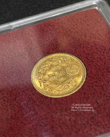 新5円金貨 明治31年(1898) 発行枚数 55,888枚 直径 16.96mm 品位 金900 / 銅100 量目4.17g 化粧箱にはダメージがあります。 オークションのビニール袋無し