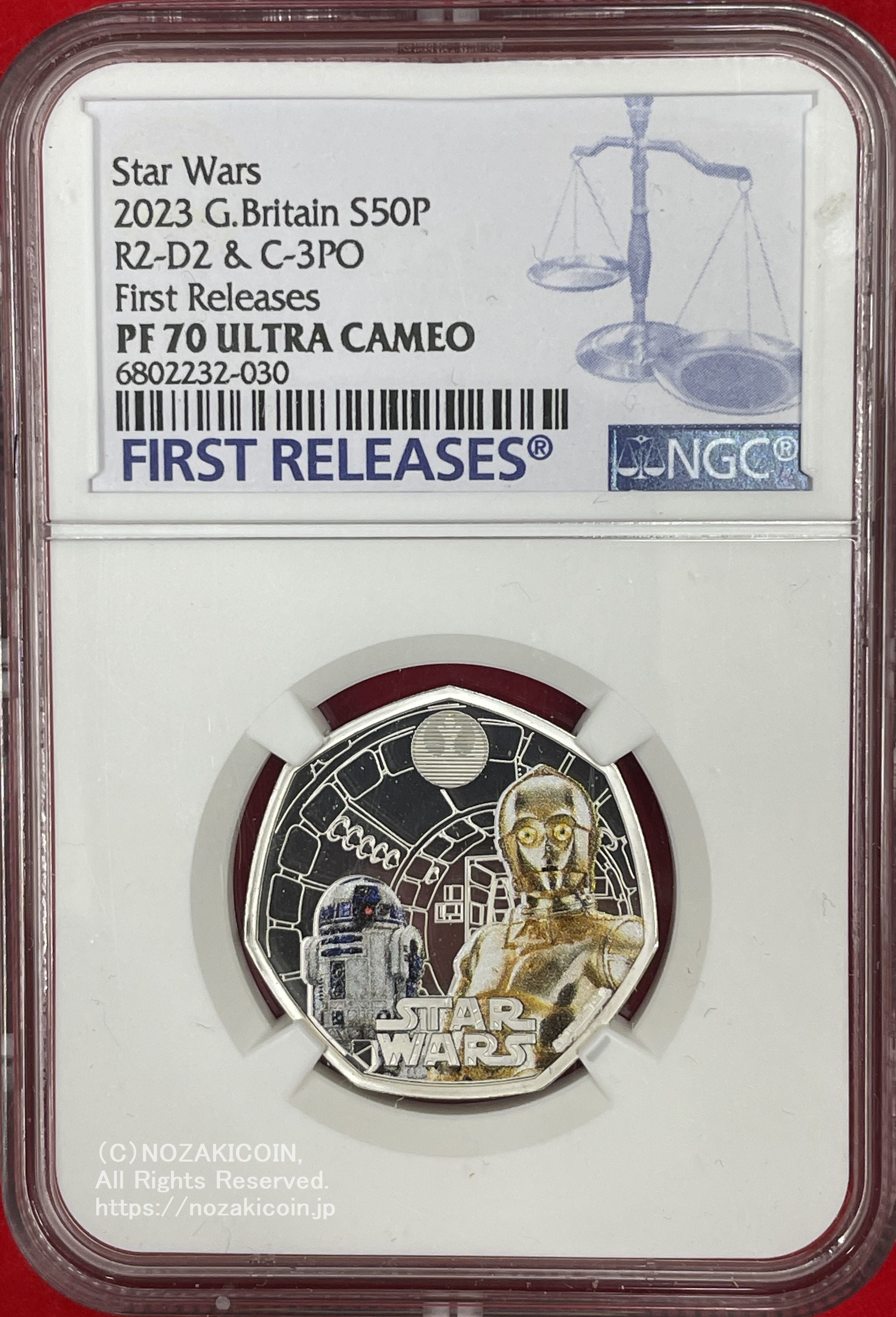 イギリス 50ペンス銀貨 2023年 スターウォーズ R2-D2とC-3PO NGC PF70