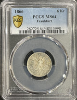 1866年銀貨 ドイツ6クロイツァー Frankfurt. Free City 6 Kreuzer 1866 2.463g 発行枚数38,000枚