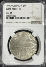ドイツ銀貨5マルク ワイマール共和国 1930年 Weimar Republic "Zeppelin" 5 Mark 1930-F 重さ25g 直径37mm 発行枚数40,000枚