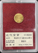 旧1円金貨 明治4年(1871)中期 直径 13.51mm 品位 金900 / 銅100 量目1.67g