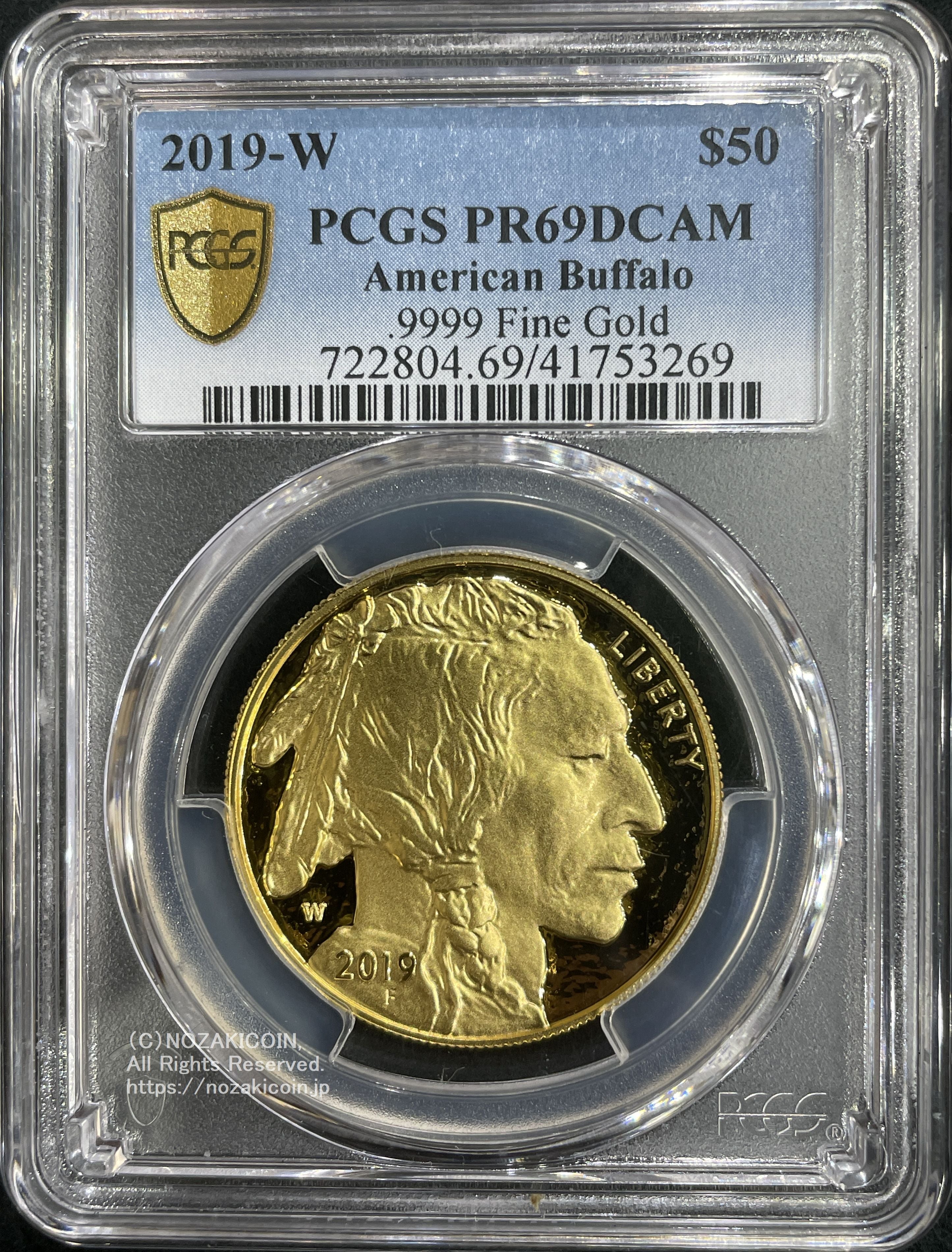 アメリカ 50ドルプルーフ金貨 バッファロー 2019年-W PCGS PR69DCAM