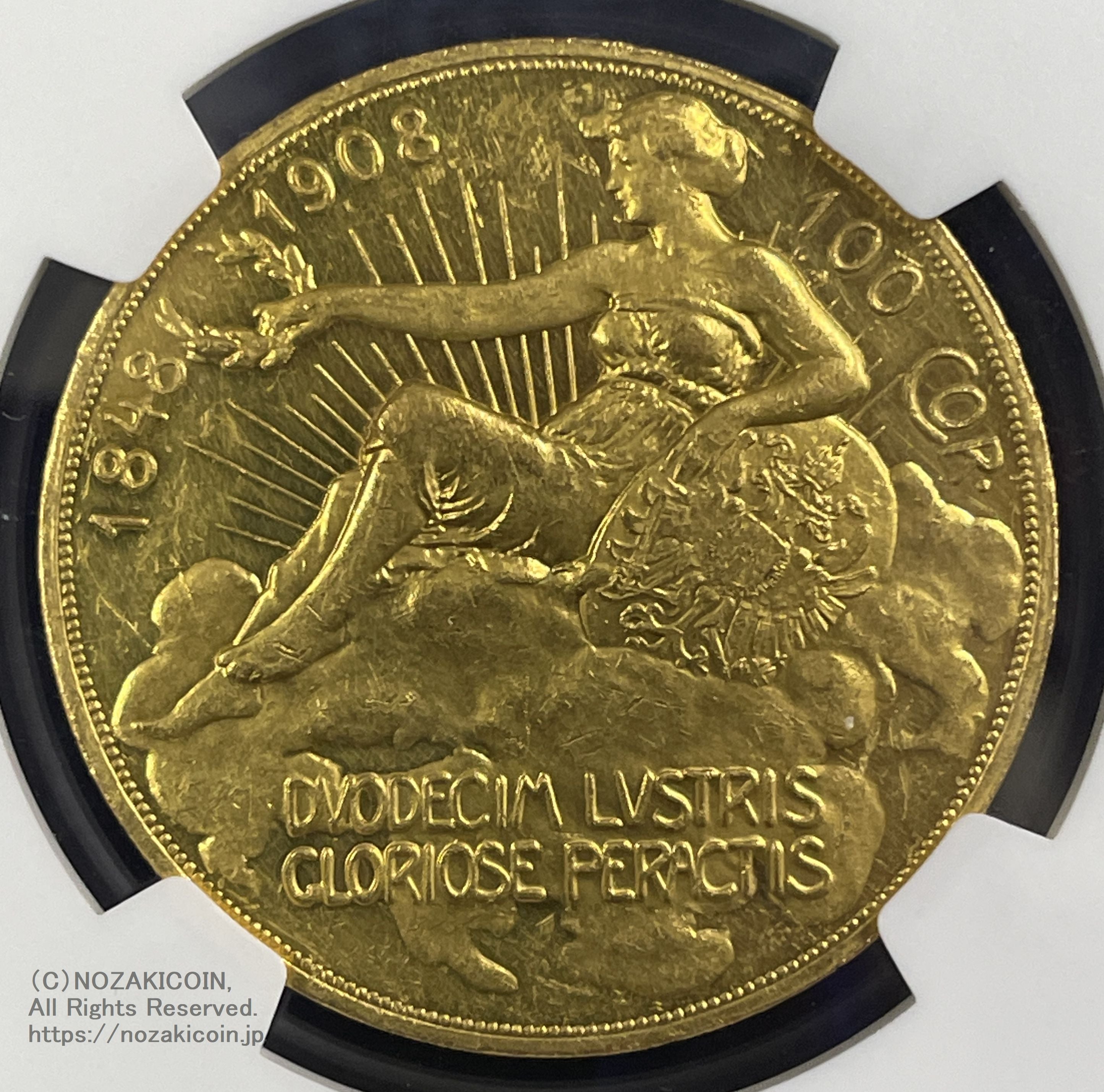 オーストリア 雲上の女神 100コロナ金貨 1908年 フランツ・ヨーゼフ NGC PF55 – 野崎コイン