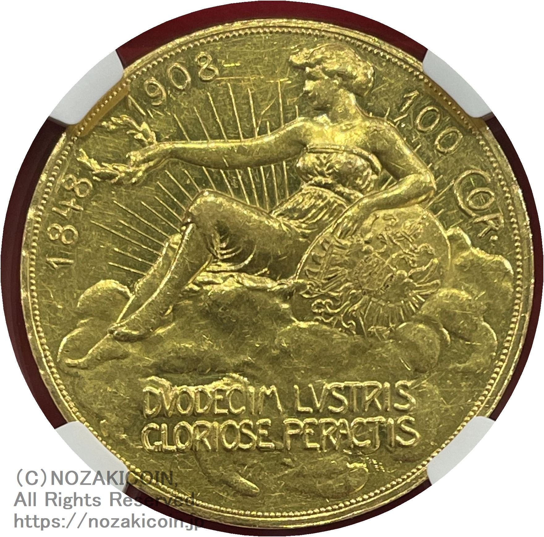 オーストリア フランツ・ヨーゼフ 100コロナ金貨 1908年 雲上の女神 