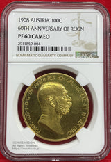 オーストリア 雲上の女神 100コロナ金貨 1908年 フランツ・ヨーゼフ NGC PF60 CAMEO カメオ