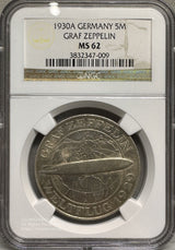 ドイツ銀貨5マルク ワイマール共和国 1930年 Weimar Republic "Zeppelin" 5 Mark 1930-A 重さ25g 直径37mm