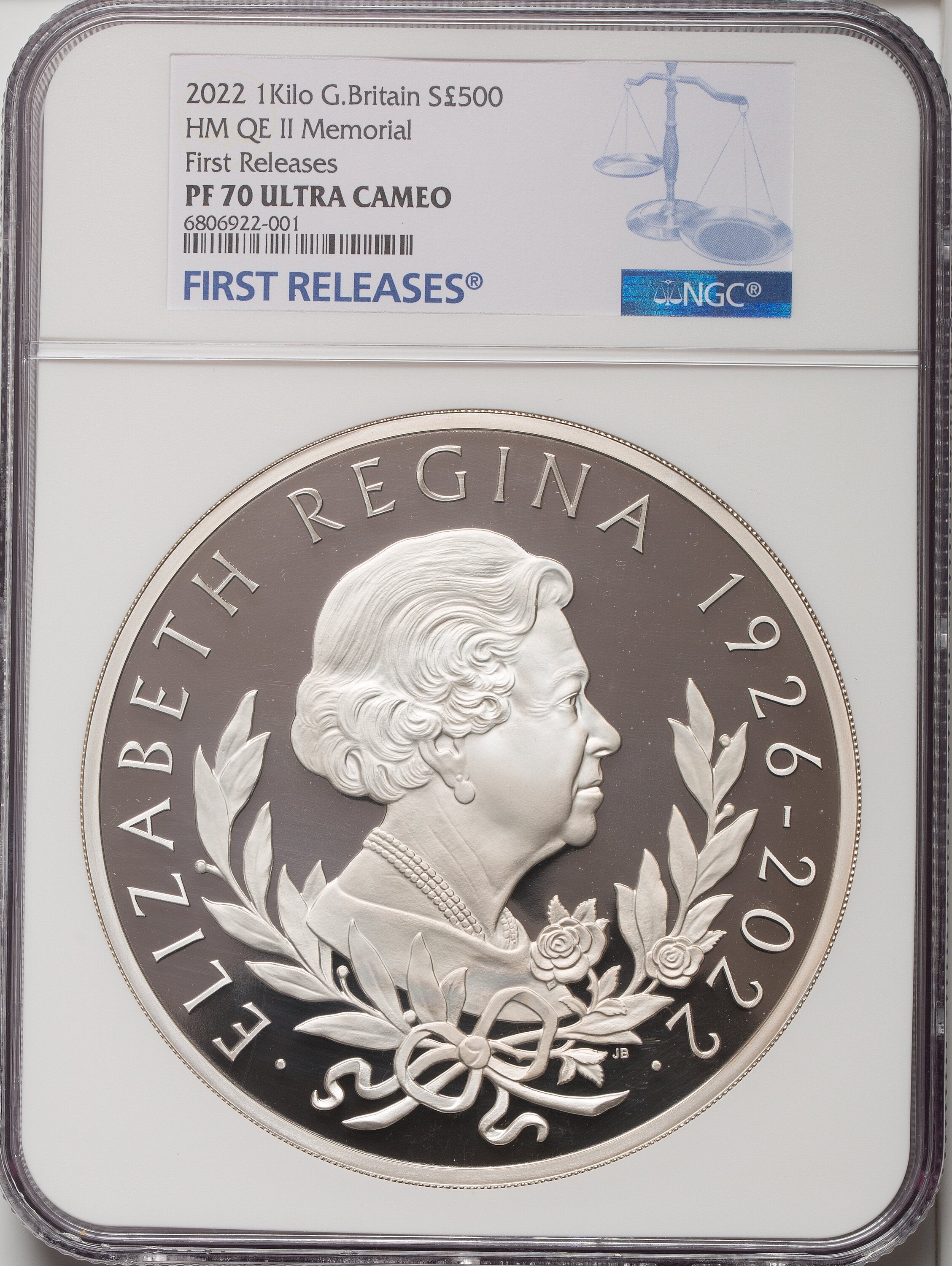 イギリス 500ポンド銀貨 1Kg 2022年 エリザベス女王記念 NGC PF70