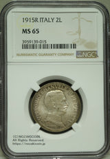イタリア 2リレ銀貨 1915年R クァドリガ NGC MS65