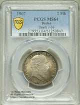 ドイツ バーデン 2マルク銀貨 1907年 フリードリヒ1世 PCGS MS64
