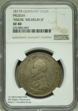 ドイツ プロイセン ターラー銀貨 1817年 ウィルヘルム3世 NGC XF40