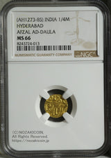 インド ハイデラバード 1/4モハール金貨 AH1273-1285 アフザル・ウッダウラ NGC MS66