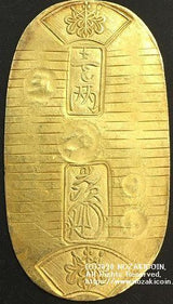 安政小判は安政6年(1859)に鋳造されました。  品位は金570 / 銀430 量目8.97g。  裏の極印が正の字なので、正字小判ともいいます。  鑑定書・桐箱付き。