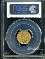 旧2円金貨 明治3年(1870) 発行枚数 883,293枚 直径 17.48mm 品位 金900 / 銅100 量目3.33g PCGS社MS64評価