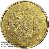 旧10円金貨 明治4年(1871) 発行枚数 1,867,032枚 直径 29.42mm 品位 金900 / 銅100 量目16.66g  エッジ2か所にアクセサリー用ネジ埋め込み有