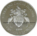 タークス・カイコス 20クラウン銀貨 プルーフ トケイソウ 1999 - 野崎コイン