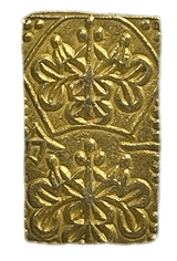 天保一分金(天保一分判金)は天保8年~安政5年(1837~1858)に鋳造されました。  品位は金568 / 銀 432 量目は2.80gです。  保字一分とも呼ばれています。