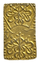 天保一分金(天保一分判金)は天保8年~安政5年(1837~1858)に鋳造されました。  品位は金568 / 銀 432 量目は2.80gです。  保字一分とも呼ばれています。