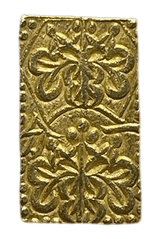 天保一分金(天保一分判金)は天保8年~安政5年(1837~1858)に鋳造されました。  品位は金568 / 銀 432 量目は2.80gです。  保字一分とも呼ばれています。