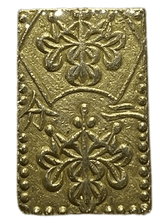 安政二分金(安政二分判金)は安政3年~万延元年(1856~1860)に鋳造されました。  品位は金209 / 銀 791 量目は5.62gです。