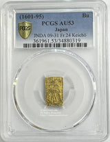 鋳造期間:慶長6年~元禄8年(1601~1695) 品位:金857/銀143 量目:4.43g