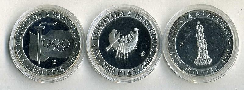 スペイン バルセロナオリンピック記念２０００ペセタ銀貨３種セット 