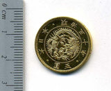 明治30年は新金貨に切り替わった年で、  発行枚数は10万枚以上ですが現存枚数は相当少なく  財務省のオークションでも1枚しか出品されなかったほど希少年号です。  旧5円金貨 明治30年(1897) 直径 23.84mm 品位 金900 / 銅100 量目8.33g