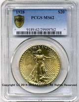 アメリカ 20ドル金貨 セントゴーデンズ 1928年 未使用 PCGS MS62 - 野崎コイン