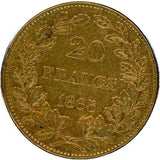 ベルギー 20フラン金貨 1865 レオポルド1世 - 野崎コイン