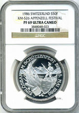 スイス 射撃祭 50フラン銀貨 1986 Appenzell NGC PF69 ULTRA CAMEO - 野崎コイン