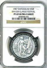スイス 射撃祭 50フラン銀貨 1987 Glarus NGC PF69 ULTRA CAMEO - 野崎コイン
