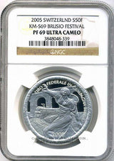 スイス 射撃祭 50フラン銀貨 2005 Brusio NGC PF69 ULTRA CAMEO - 野崎コイン