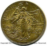 イタリア 50リレ金貨 建国50周年記念 1911年 - 野崎コイン