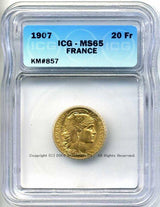 フランス 20フラン金貨 マリアンヌ ルースター 1907 ICG MS65 - 野崎コイン