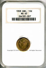 デンマーク フレゼリク8世 10クローナ金貨 1908 NGC MS65 007 - 野崎コイン