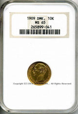 デンマーク フレゼリク8世 10クローナ金貨 1909 NGC MS65 041 - 野崎コイン