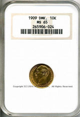 デンマーク フレゼリク8世 10クローナ金貨 1909 NGC MS65 024 - 野崎コイン