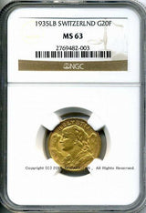 スイス ヘルヴェティア 20フラン金貨 1935 NGC MS63 003 - 野崎コイン