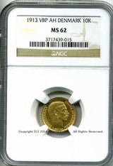 デンマーク クリスチャン10世 10クローナ金貨 1913 NGC MS62 015 - 野崎コイン