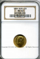 ロシア 5ルーブル金貨 ニコライ2世 1904年 NGC MS66 - 野崎コイン