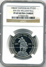 スイス 射撃祭 1オンス プラチナ貨 1986年 ウィリアムテル NGC PF69 - 野崎コイン
