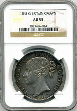 イギリス ヴィクトリア クラウン銀貨 ヤングヘッド1845年 NGC AU53 - 野崎コイン