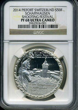 スイス 射撃祭 50フラン銀貨 2014 Piefort Schaffhausen NGC PF68 ULTRA CAMEO - 野崎コイン