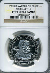 スイス 射撃祭 50フラン パラジウム貨 1989 William Tell NGC PF70 ULTRA CAMEO - 野崎コイン