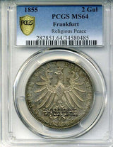 ドイツ 2グルデン 1855年 フランクフルト 未使用 PCGS MS64 - 野崎コイン