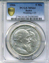 ドイツ 5マルク 1906年 バーデン 未使用 PCGS MS64 - 野崎コイン