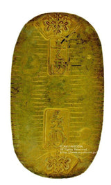 文政小判は文政2年~文政11年(1819~1828)に鋳造されました。  金55.9% 銀44.1% 量目13.07g。  裏の極印が草書体の文の字なので、草文小判ともいいます。  鑑定書・桐箱付き。