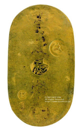 文政小判は文政2年~文政11年(1819~1828)に鋳造されました。  金55.9% 銀44.1% 量目13.07g。  裏の極印が草書体の文の字なので、草文小判ともいいます。  鑑定書・桐箱付き。