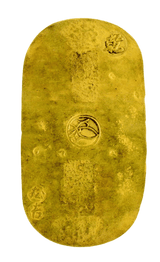 宝永小判は宝永7年~正徳4年(1710~1714)に鋳造されました。  品位は金834 / 銀166 量目9.34g。  裏の極印が乾の字なので、乾字小判ともいいます。  鑑定書・桐箱付き。