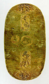 元文小判は元文元年~文政元年(1736~1818)まで鋳造されました。 背に真書体の文の字の刻印があり真文小判とも呼ばれています。 品位は金653 / 銀347 量目13.00g です。 鑑定書・桐箱付き。