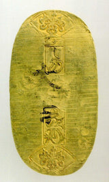 元文小判は元文元年~文政元年(1736~1818)まで鋳造されました。 背に真書体の文の字の刻印があり真文小判とも呼ばれています。 偶然大吉小判は縁起の良い七福小判です。 品位は金653 / 銀347 量目13.00g です。 鑑定書・桐箱付き。